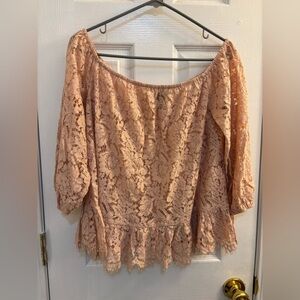 Light pink bcbgmaxazria off the shoulder lace top